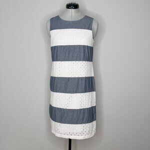 Talbot's Chambray and White Eyelet Striped Shift Dress | Size 8P